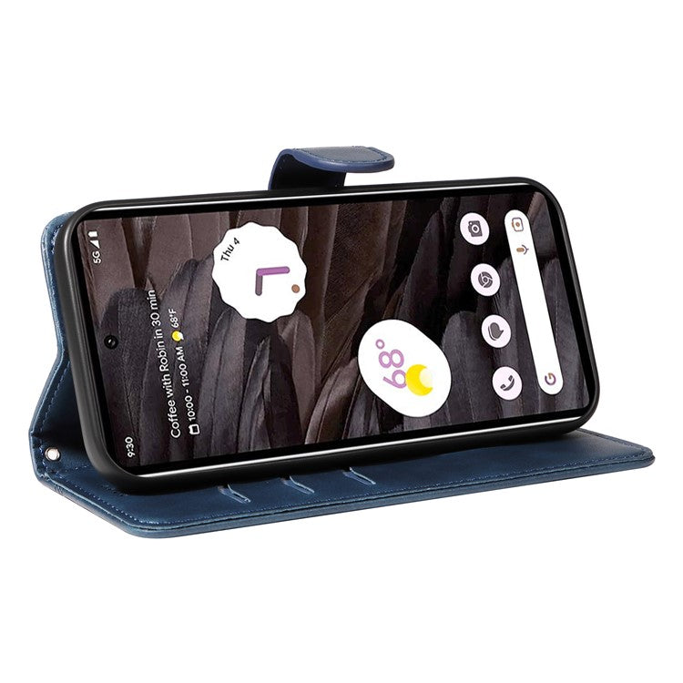For Google Pixel 7a Case Wallet PU Leather Phone Cover with Stand View - Blue