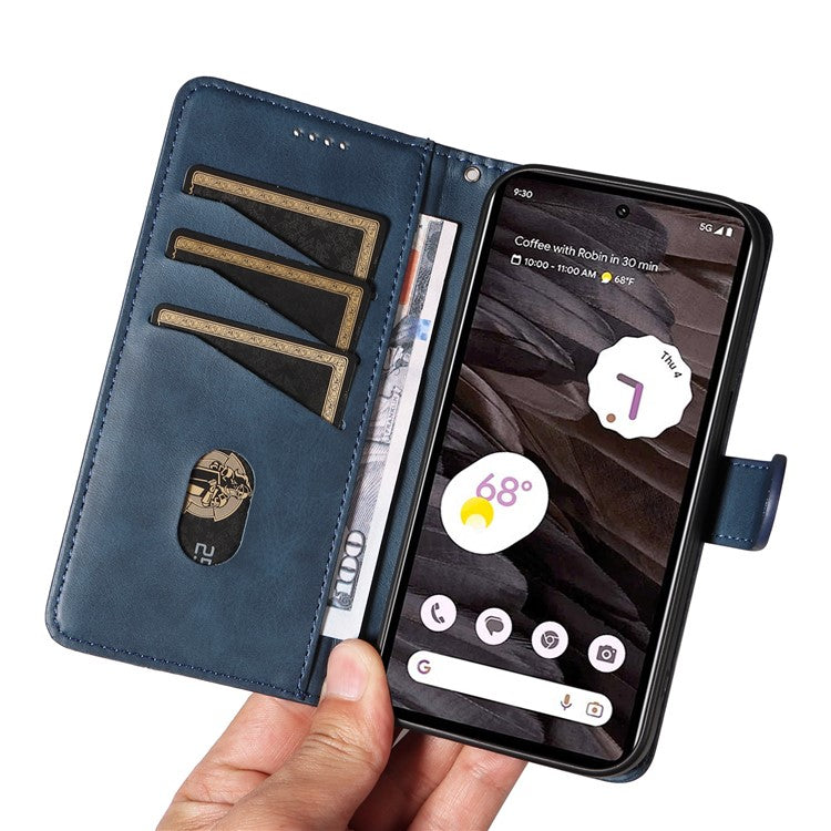 For Google Pixel 7a Case Wallet PU Leather Phone Cover with Stand View - Blue