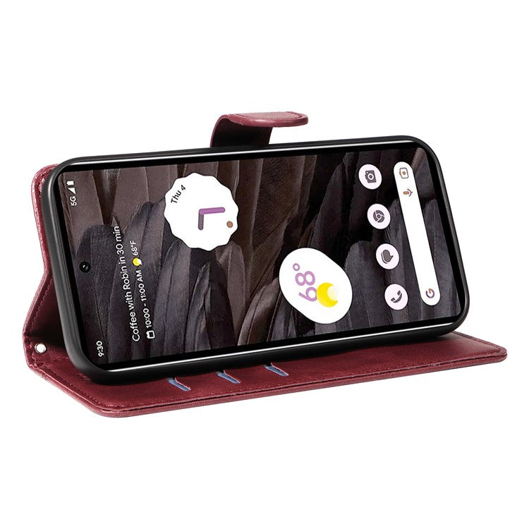 For Google Pixel 7a Case Wallet PU Leather Phone Cover with Stand View - Wine Red