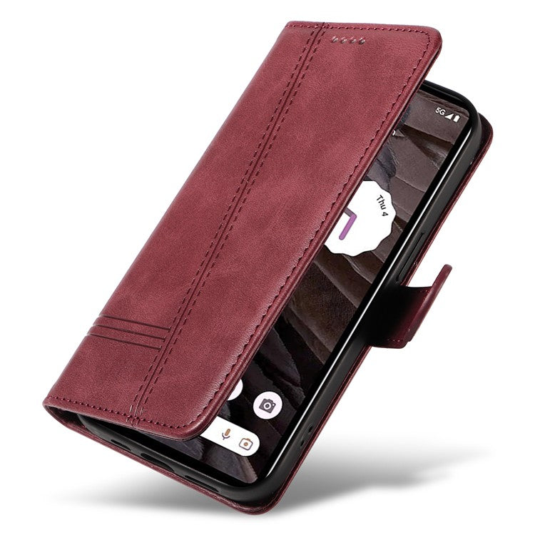 For Google Pixel 7a Case Wallet PU Leather Phone Cover with Stand View - Wine Red
