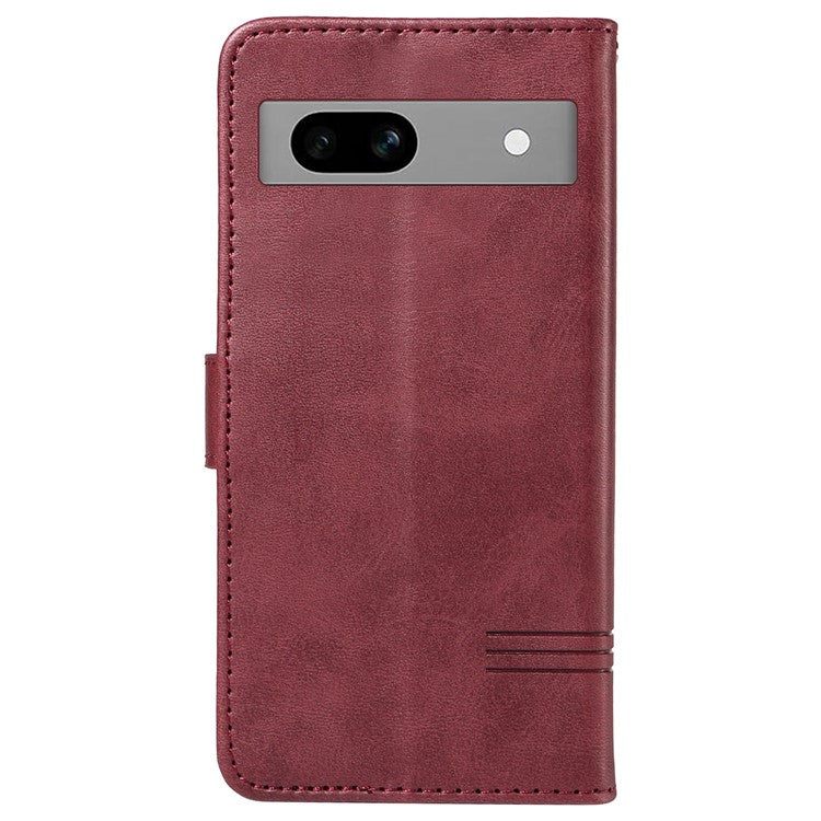 For Google Pixel 7a Case Wallet PU Leather Phone Cover with Stand View - Wine Red