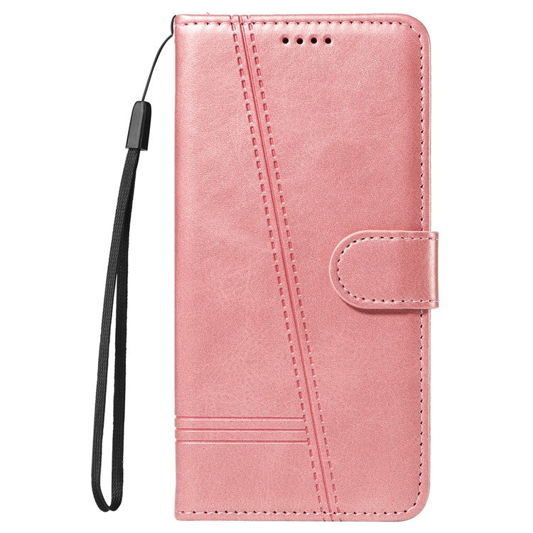 For iPhone 16e Case Wallet Leather Flip Phone Cover with Hand Strap - Rose Gold