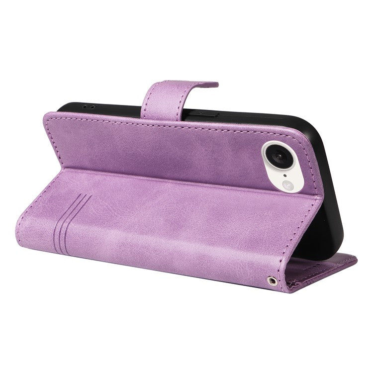 For iPhone 16e Case Wallet Leather Flip Phone Cover with Hand Strap - Light Purple