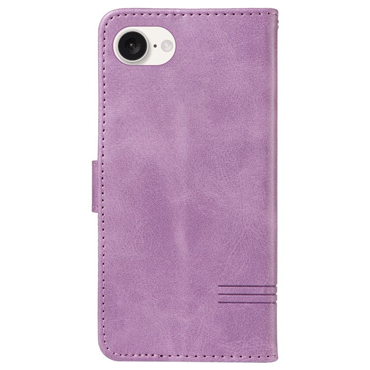 For iPhone 16e Case Wallet Leather Flip Phone Cover with Hand Strap - Light Purple