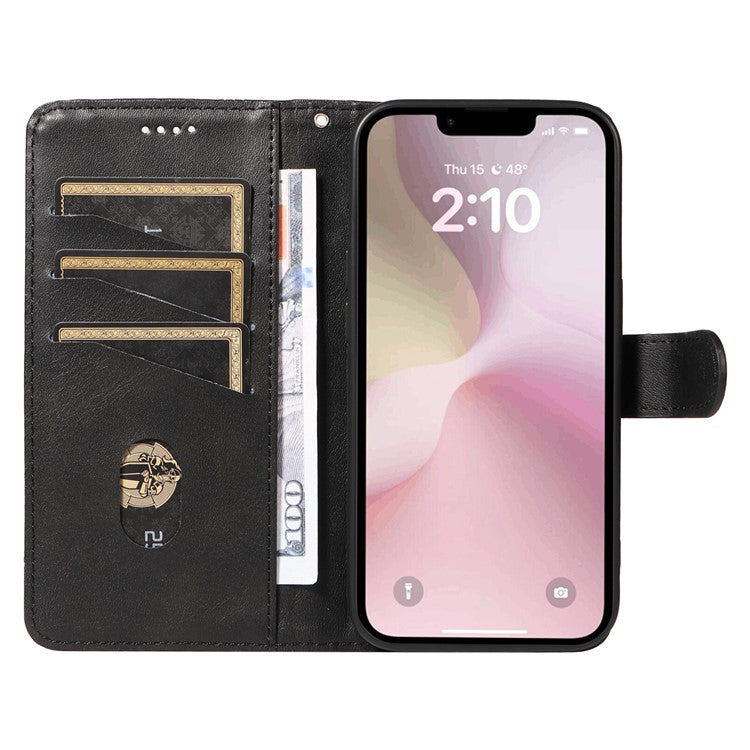 For iPhone 16e Case Wallet Leather Flip Phone Cover with Hand Strap - Black