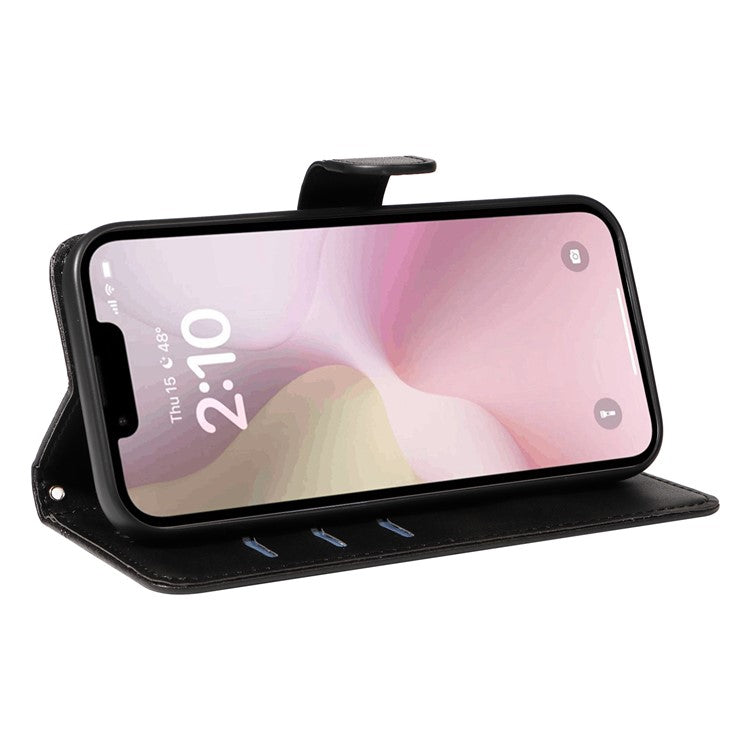 For iPhone 16e Case Wallet Leather Flip Phone Cover with Hand Strap - Black