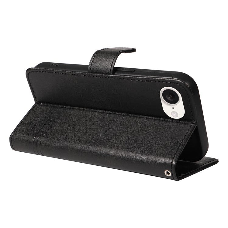 For iPhone 16e Case Wallet Leather Flip Phone Cover with Hand Strap - Black