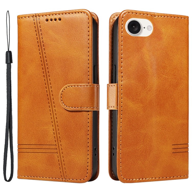 For iPhone 16e Case Wallet Leather Flip Phone Cover with Hand Strap - Yellow