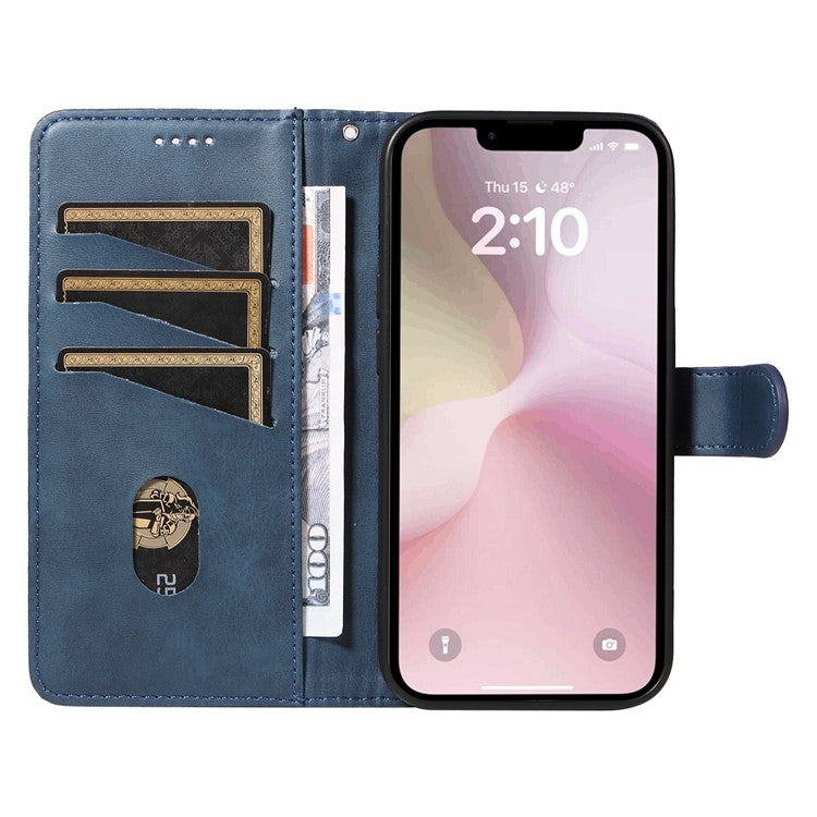 For iPhone 16e Case Wallet Leather Flip Phone Cover with Hand Strap - Blue