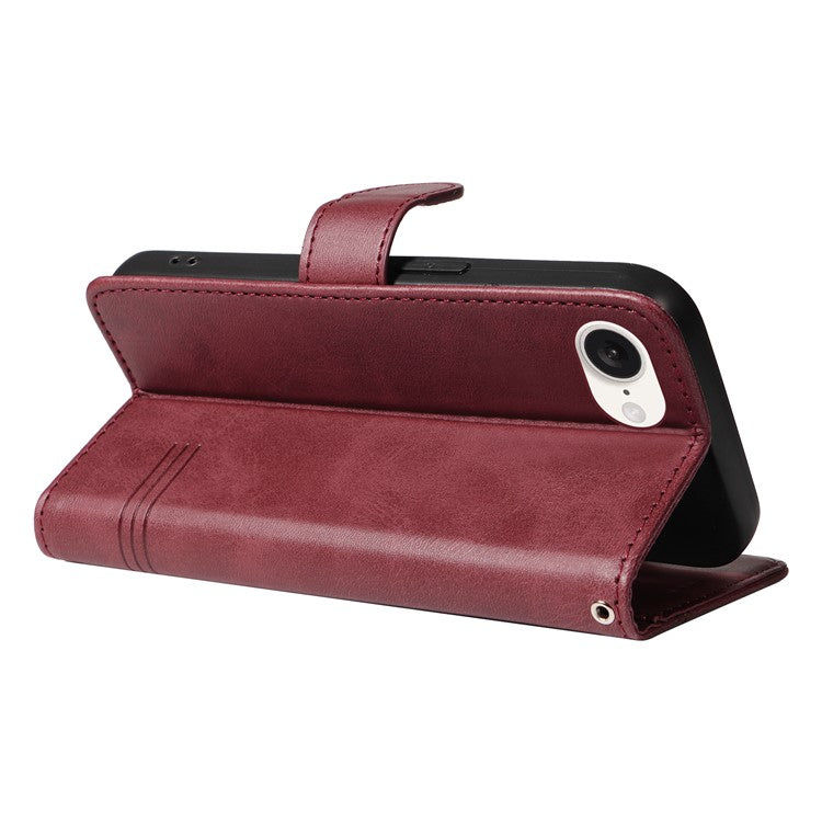 For iPhone 16e Case Wallet Leather Flip Phone Cover with Hand Strap - Wine Red