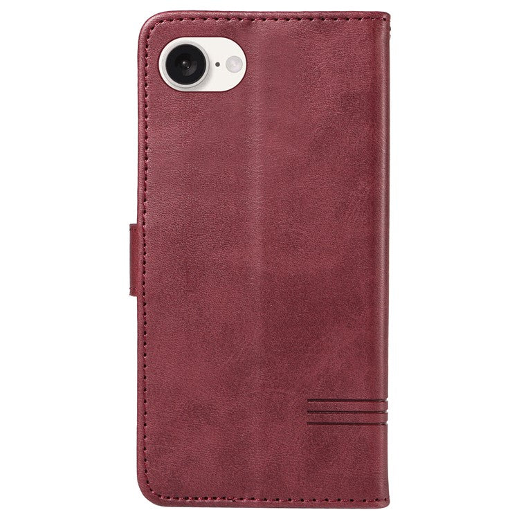 For iPhone 16e Case Wallet Leather Flip Phone Cover with Hand Strap - Wine Red