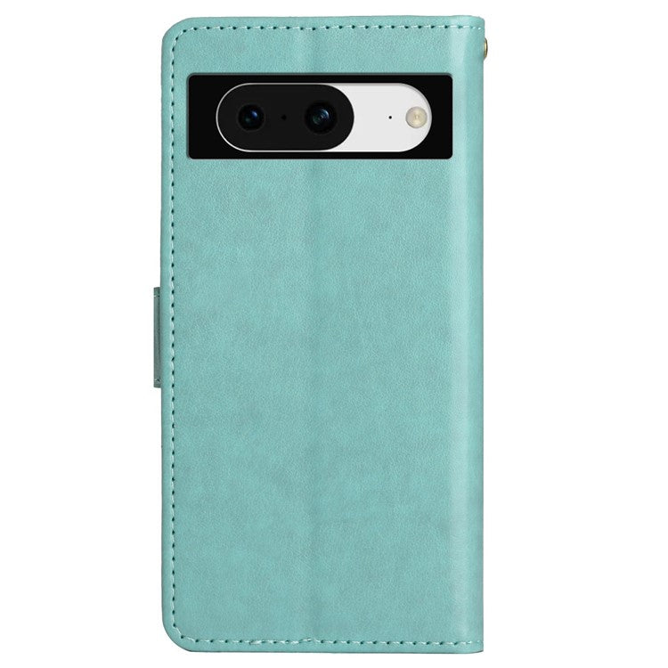 For Google Pixel 8 Phone Case Leather Flip Cover Butterfly Flower Pattern Imprinted - Baby Blue