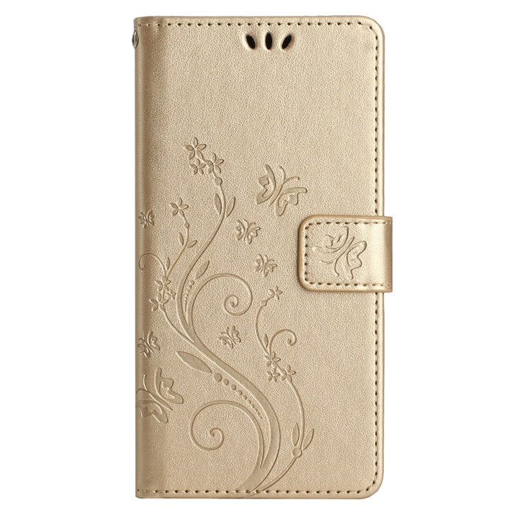 For Google Pixel 8 Phone Case Leather Flip Cover Butterfly Flower Pattern Imprinted - Gold
