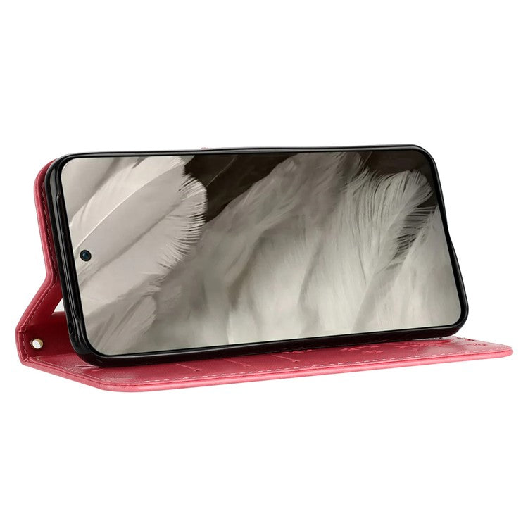 For Google Pixel 8 Phone Case Leather Flip Cover Butterfly Flower Pattern Imprinted - Pink