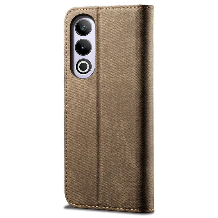 For OnePlus Ace 3V 5G Case Jeans Cloth Texture Leather Phone Cover Stand Function, TPU Inner Shell - Khaki