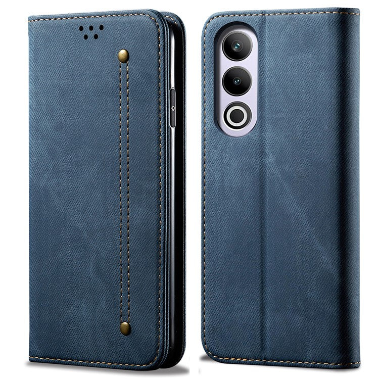 For OnePlus Ace 3V 5G Case Jeans Cloth Texture Leather Phone Cover Stand Function, TPU Inner Shell - Blue