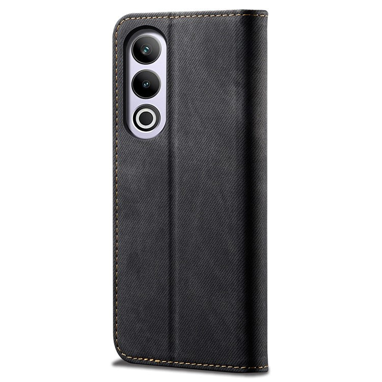 For OnePlus Ace 3V 5G Case Jeans Cloth Texture Leather Phone Cover Stand Function, TPU Inner Shell - Black