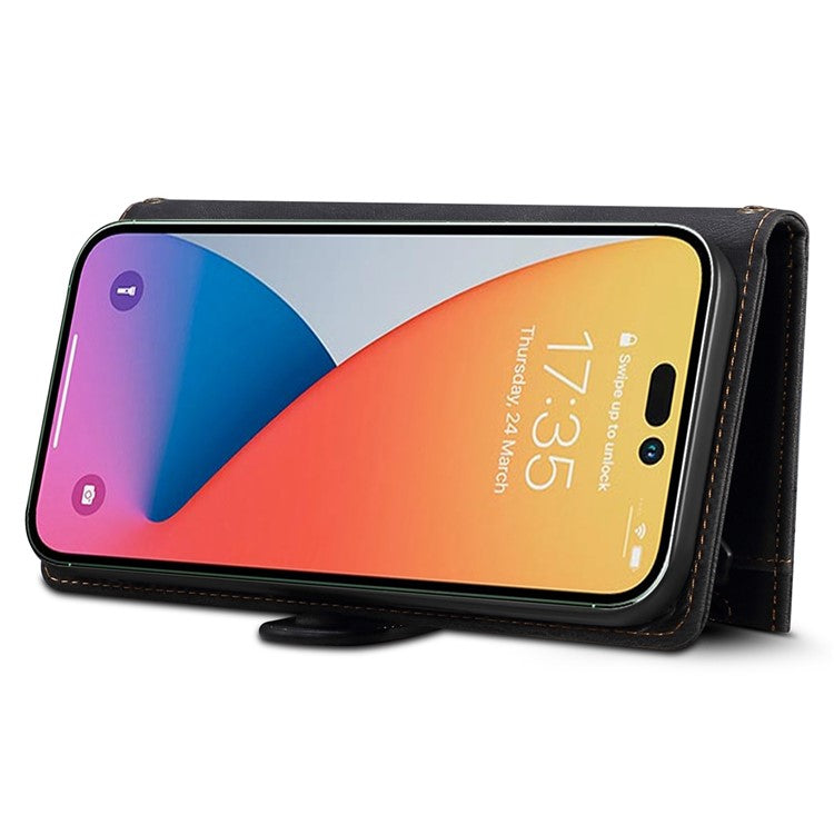 ESEBLE Star Series For iPhone 16 Pro Case Zipper Wallet Leather Stand Phone Cover - Black