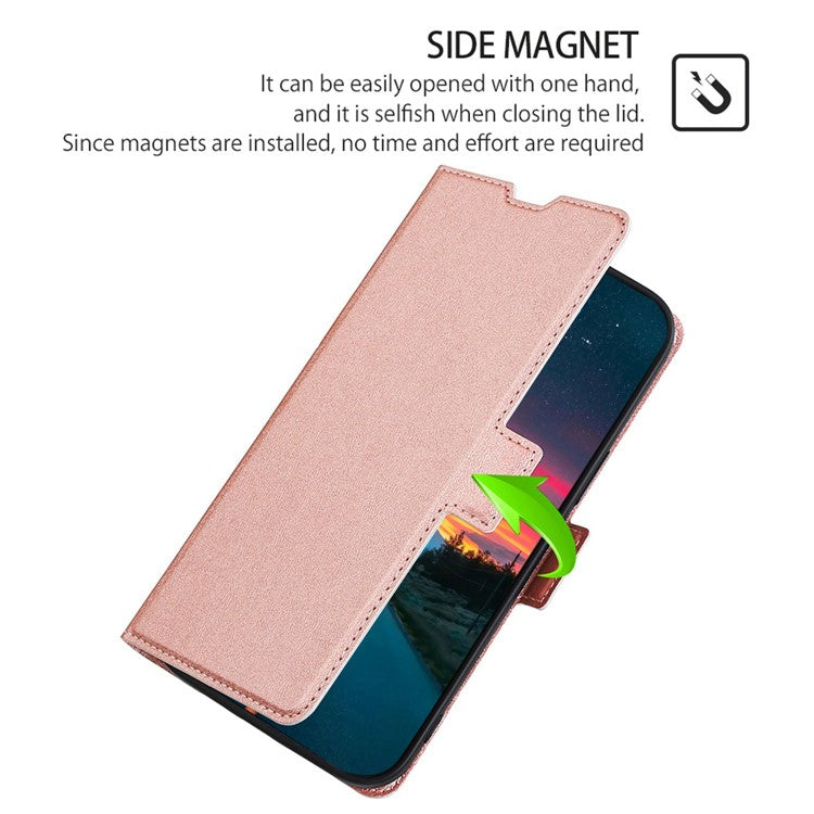 For Asus Zenfone 9 5G PU Leather Stand Case Dual Magnetic Clasp Shockproof Inner TPU Phone Cover with Card Slot - Rose Gold