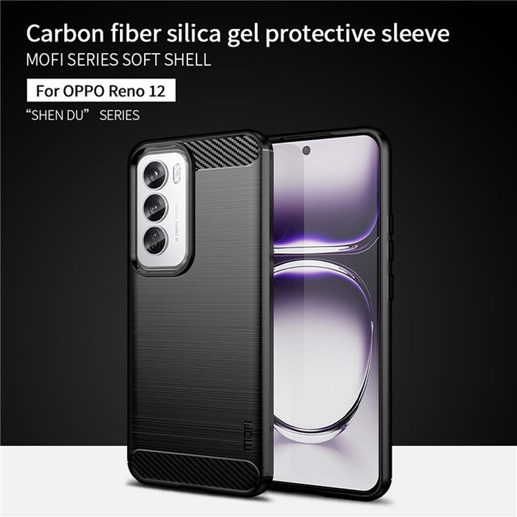 MOFI JK TPU Series-1 For Oppo Reno12 5G (Global) Case Carbon Fiber Texture TPU Soft Phone Cover - Blue