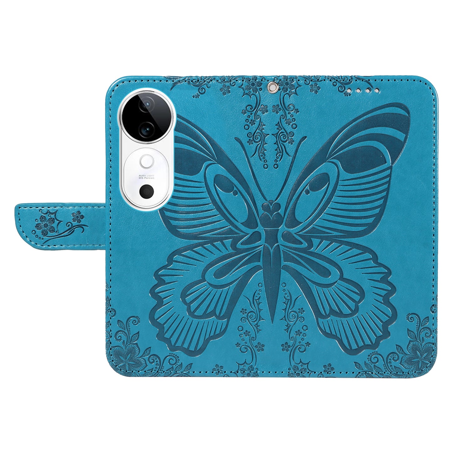 For vivo S19 5G / V40 5G Case Wallet Flip Shockproof Floral Butterfly Leather Phone Cover - Blue