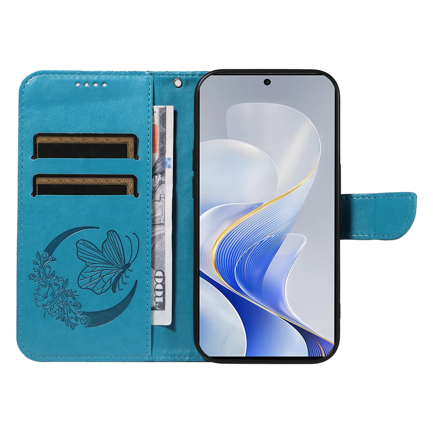 For vivo S19 5G / V40 5G Case Wallet Flip Shockproof Floral Butterfly Leather Phone Cover - Blue