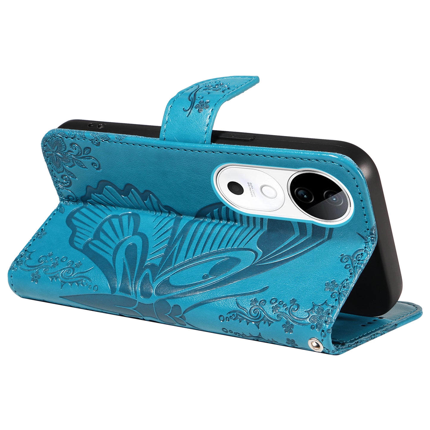 For vivo S19 5G / V40 5G Case Wallet Flip Shockproof Floral Butterfly Leather Phone Cover - Blue