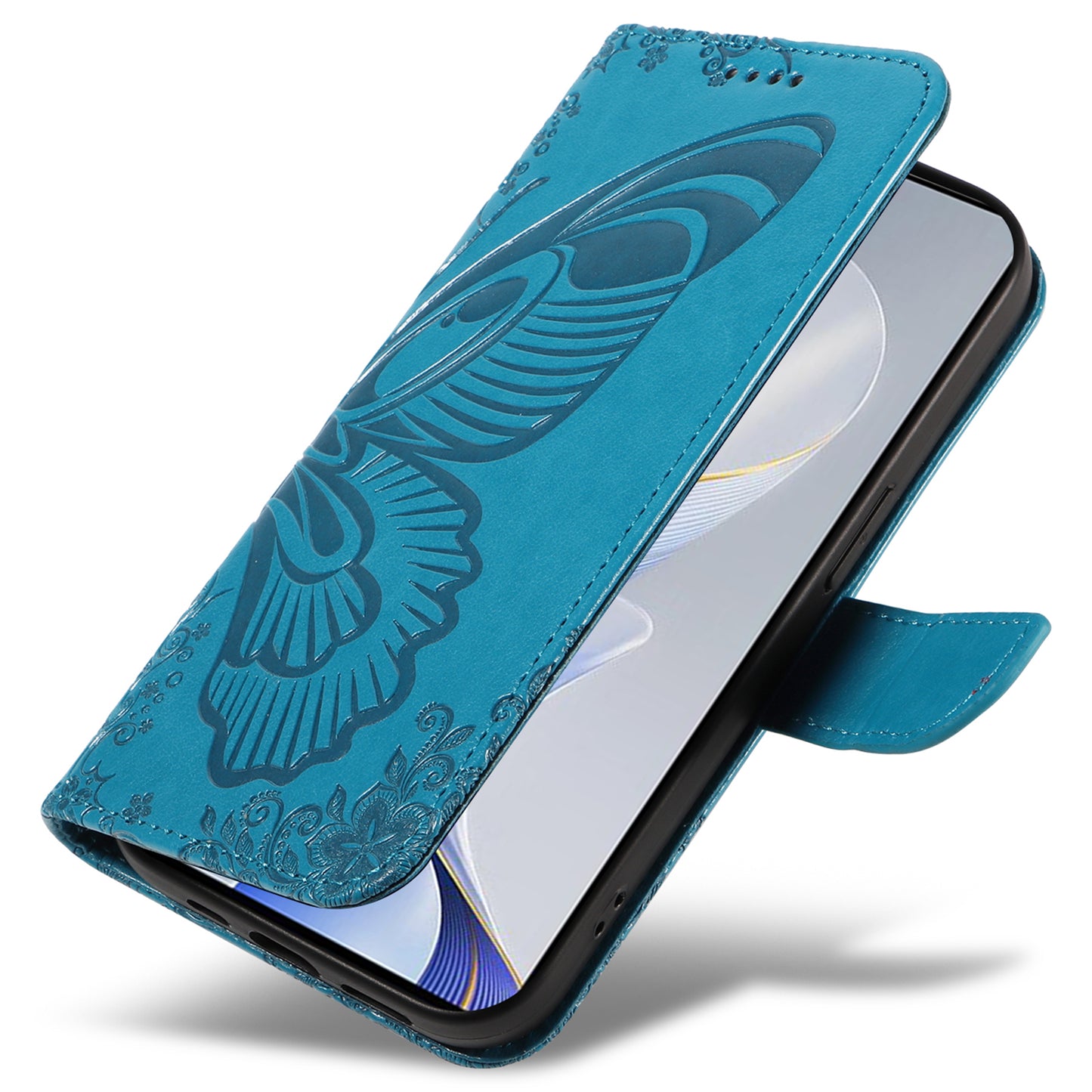 For vivo S19 5G / V40 5G Case Wallet Flip Shockproof Floral Butterfly Leather Phone Cover - Blue
