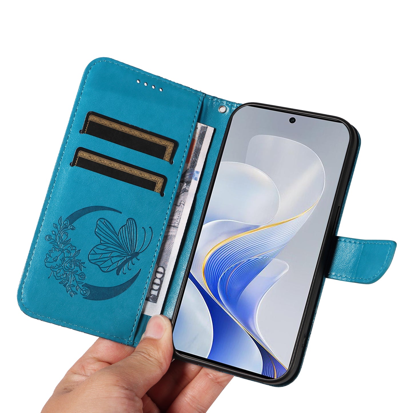 For vivo S19 5G / V40 5G Case Wallet Flip Shockproof Floral Butterfly Leather Phone Cover - Blue