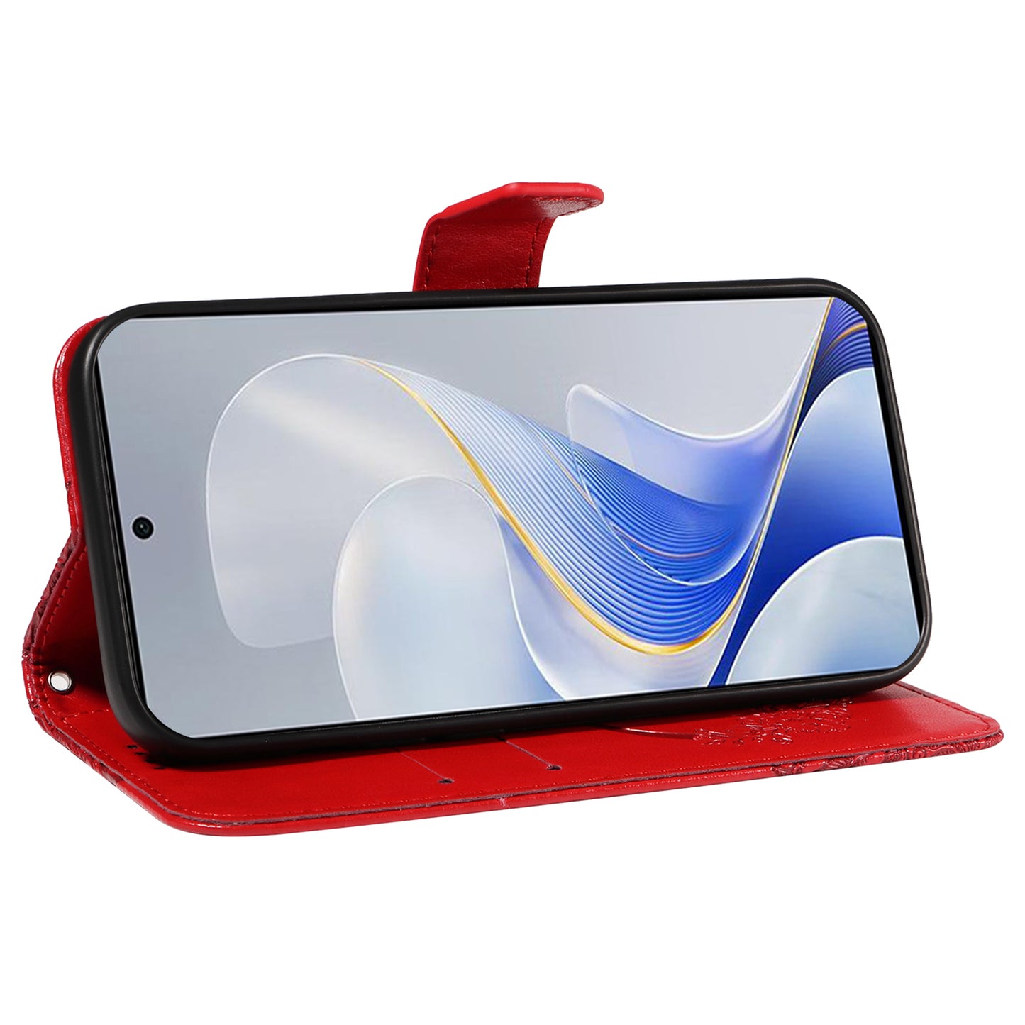 For vivo S19 5G / V40 5G Case Wallet Flip Shockproof Floral Butterfly Leather Phone Cover - Red