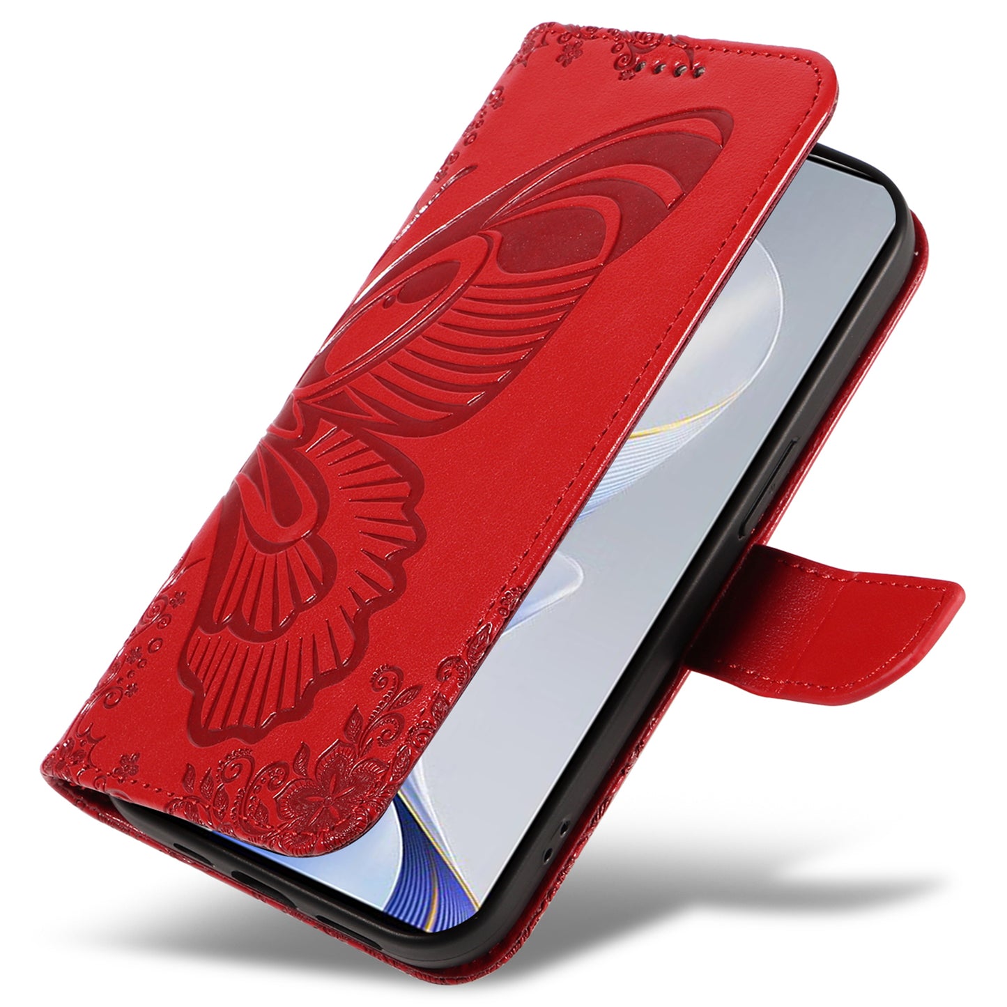For vivo S19 5G / V40 5G Case Wallet Flip Shockproof Floral Butterfly Leather Phone Cover - Red
