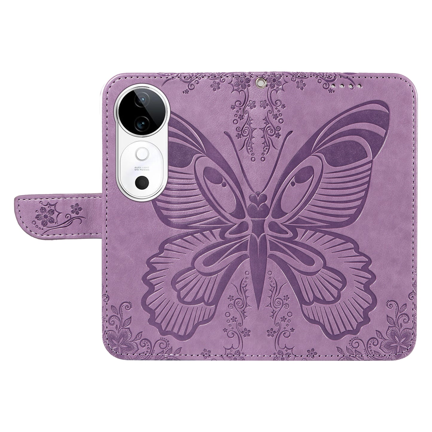For vivo S19 5G / V40 5G Case Wallet Flip Shockproof Floral Butterfly Leather Phone Cover - Light Purple