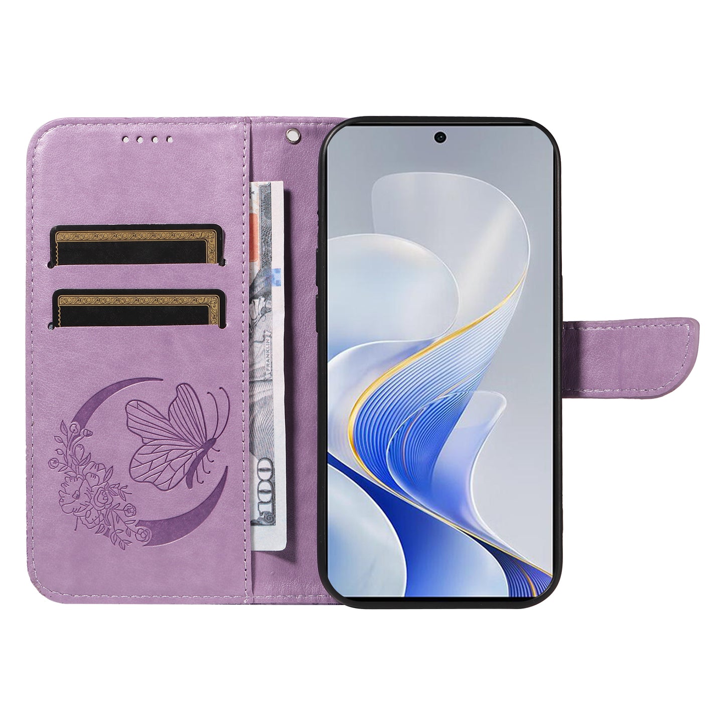 For vivo S19 5G / V40 5G Case Wallet Flip Shockproof Floral Butterfly Leather Phone Cover - Light Purple