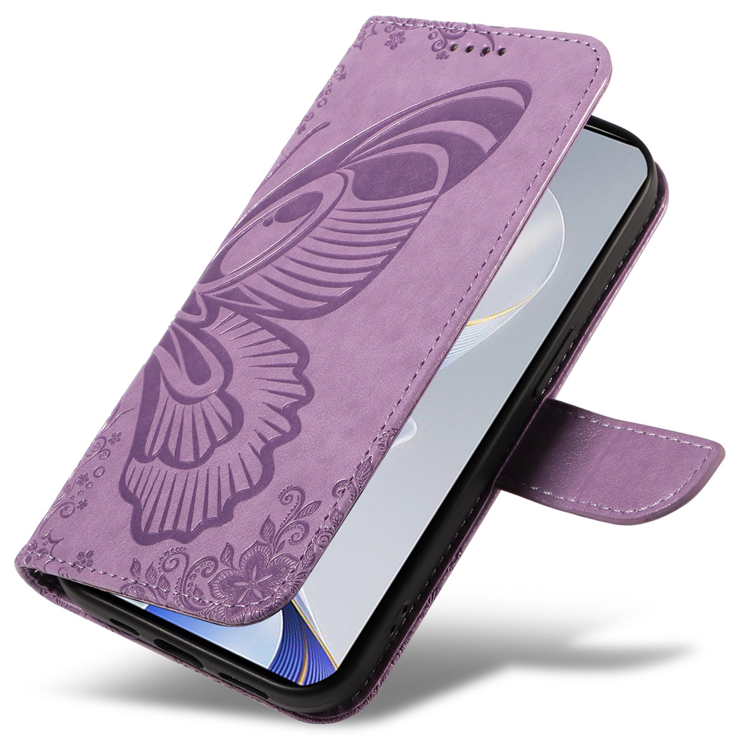 For vivo S19 5G / V40 5G Case Wallet Flip Shockproof Floral Butterfly Leather Phone Cover - Light Purple