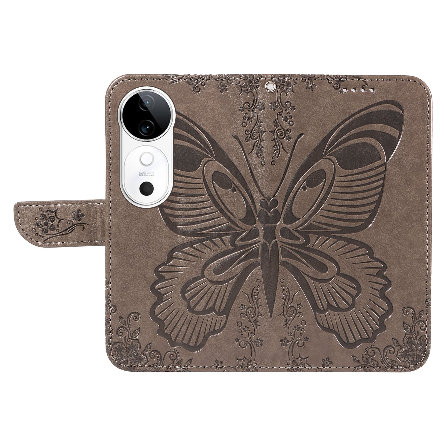 For vivo S19 5G / V40 5G Case Wallet Flip Shockproof Floral Butterfly Leather Phone Cover - Grey