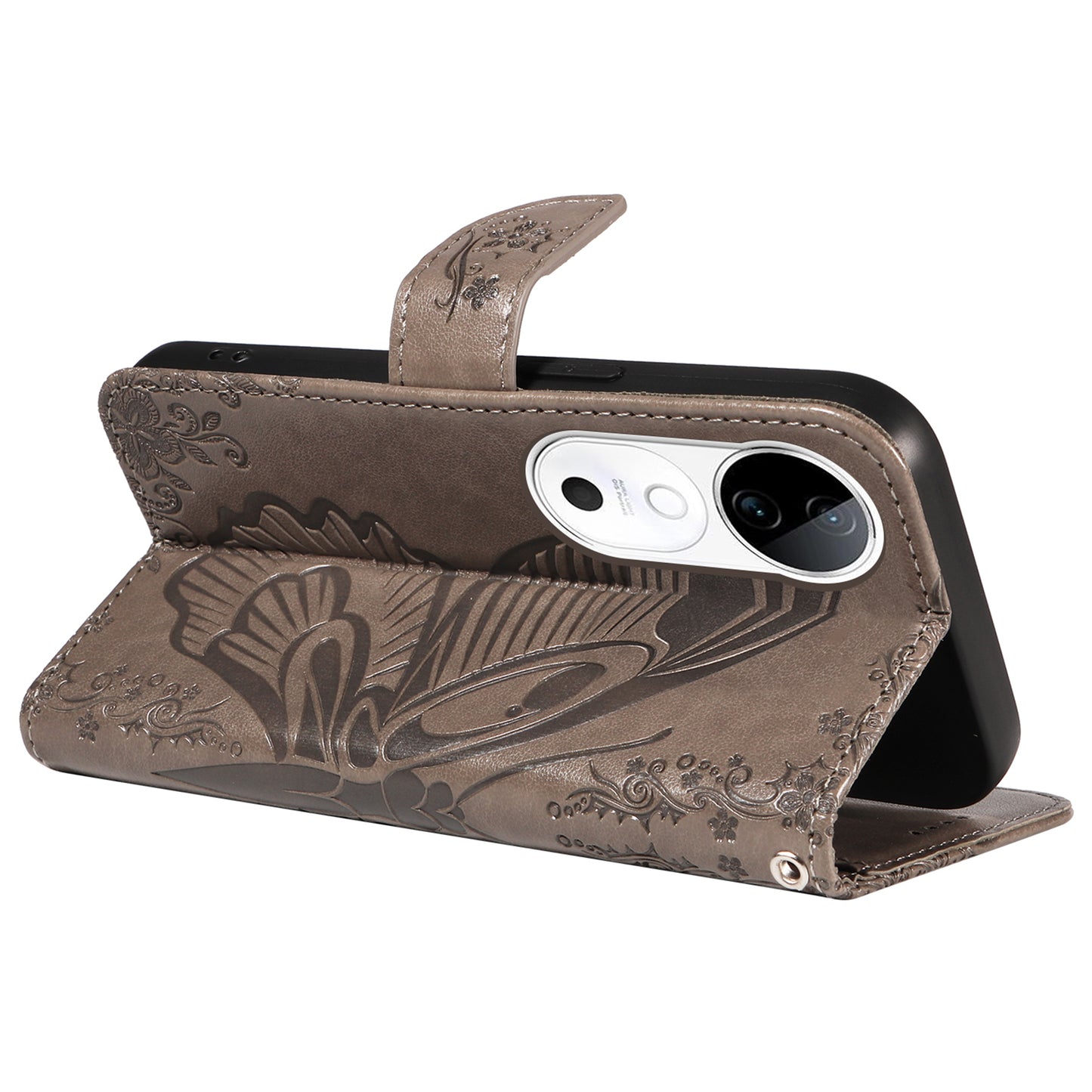 For vivo S19 5G / V40 5G Case Wallet Flip Shockproof Floral Butterfly Leather Phone Cover - Grey