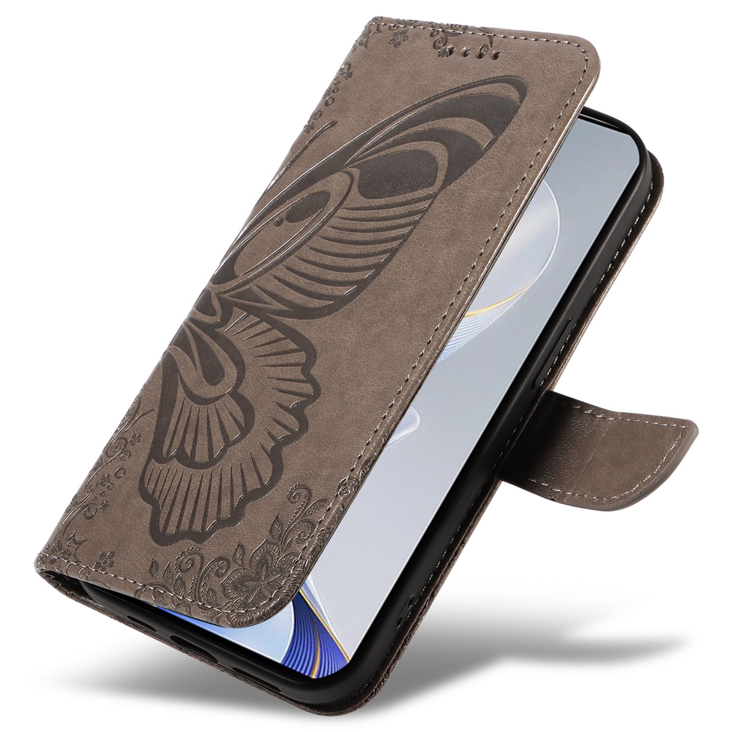 For vivo S19 5G / V40 5G Case Wallet Flip Shockproof Floral Butterfly Leather Phone Cover - Grey