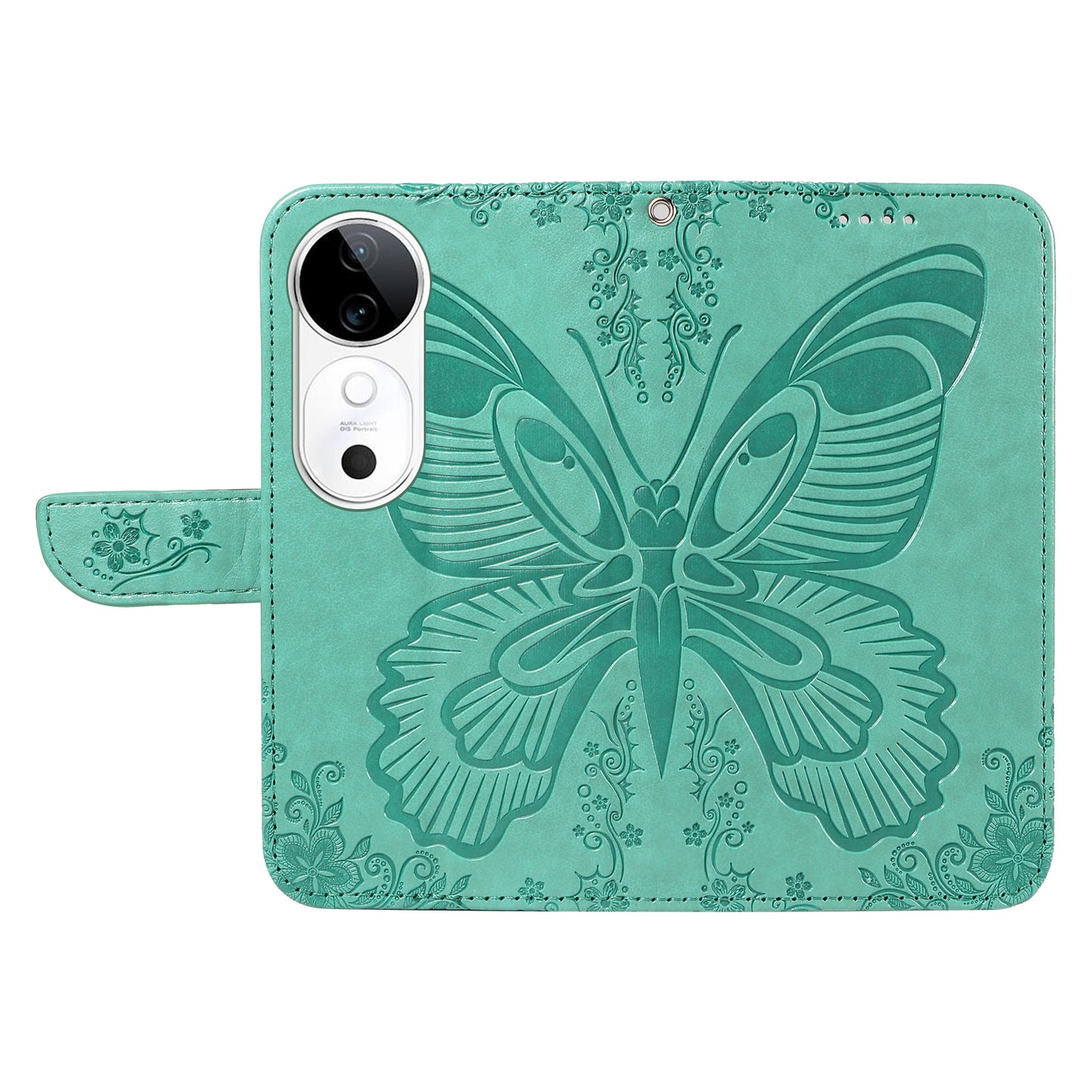 For vivo S19 5G / V40 5G Case Wallet Flip Shockproof Floral Butterfly Leather Phone Cover - Green