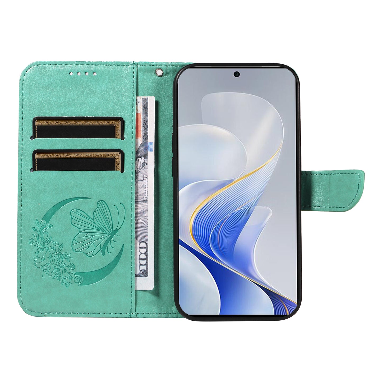 For vivo S19 5G / V40 5G Case Wallet Flip Shockproof Floral Butterfly Leather Phone Cover - Green