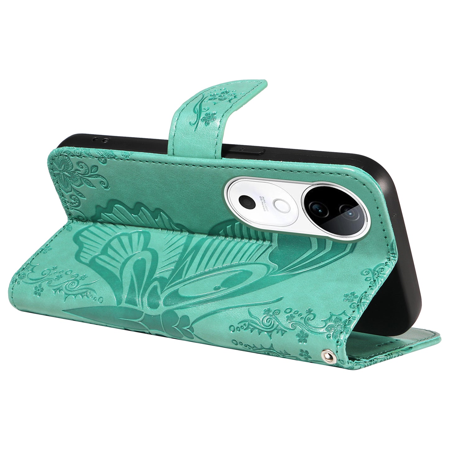 For vivo S19 5G / V40 5G Case Wallet Flip Shockproof Floral Butterfly Leather Phone Cover - Green