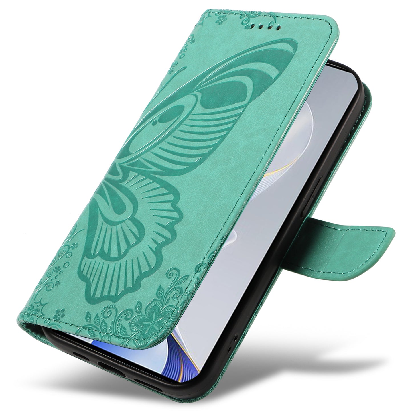 For vivo S19 5G / V40 5G Case Wallet Flip Shockproof Floral Butterfly Leather Phone Cover - Green