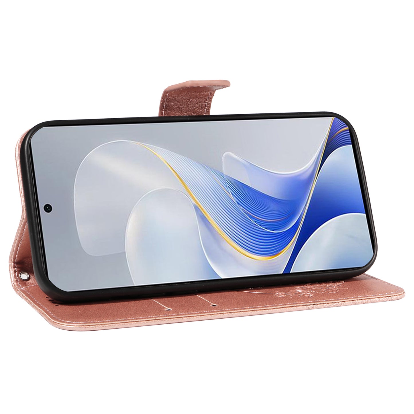 For vivo S19 5G / V40 5G Case Wallet Flip Shockproof Floral Butterfly Leather Phone Cover - Rose Gold