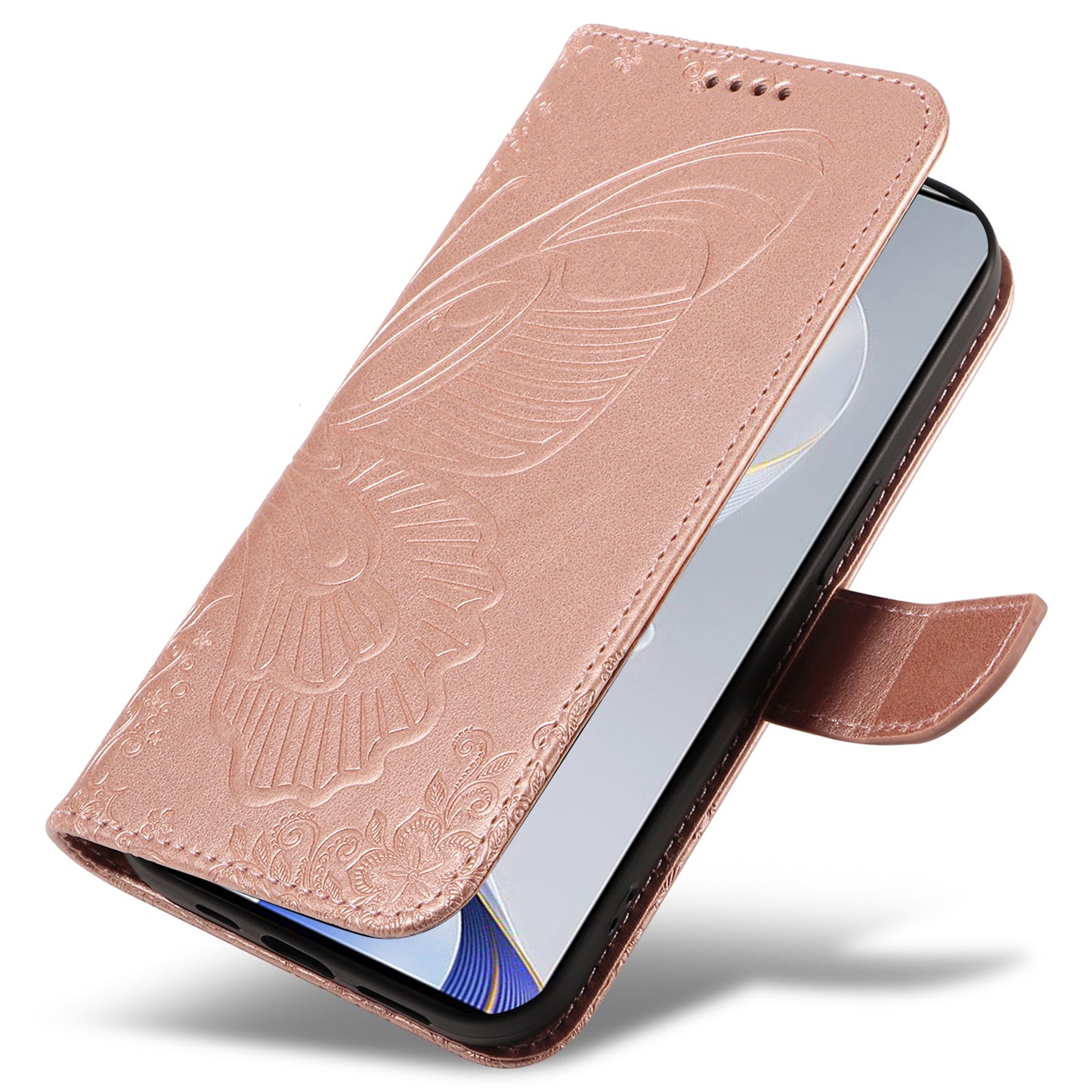 For vivo S19 5G / V40 5G Case Wallet Flip Shockproof Floral Butterfly Leather Phone Cover - Rose Gold