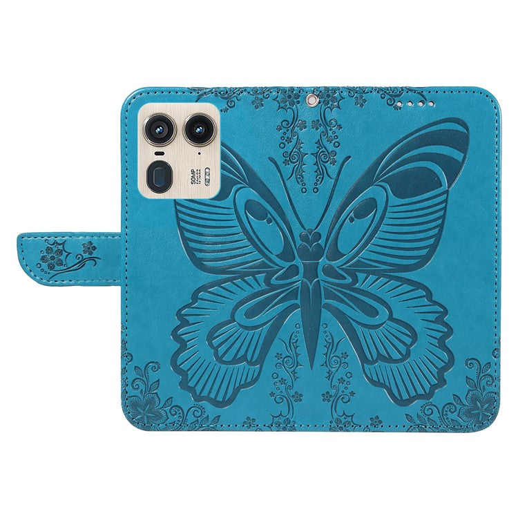 For Motorola Moto X50 Ultra 5G / Edge 50 Ultra 5G Case Butterfly PU Leather Phone Cover Folio Wallet - Blue