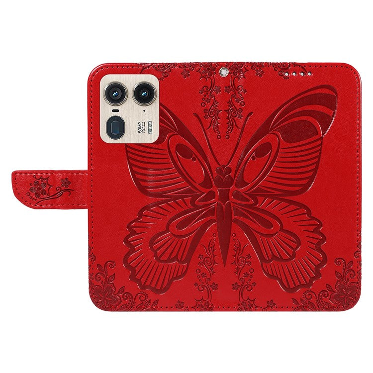 For Motorola Moto X50 Ultra 5G / Edge 50 Ultra 5G Case Butterfly PU Leather Phone Cover Folio Wallet - Red