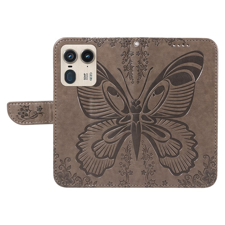 For Motorola Moto X50 Ultra 5G / Edge 50 Ultra 5G Case Butterfly PU Leather Phone Cover Folio Wallet - Grey