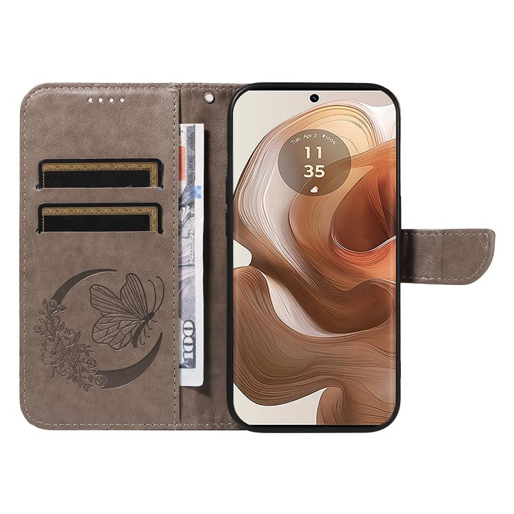 For Motorola Moto X50 Ultra 5G / Edge 50 Ultra 5G Case Butterfly PU Leather Phone Cover Folio Wallet - Grey