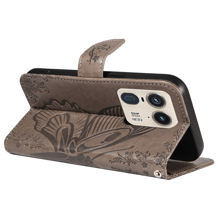 For Motorola Moto X50 Ultra 5G / Edge 50 Ultra 5G Case Butterfly PU Leather Phone Cover Folio Wallet - Grey
