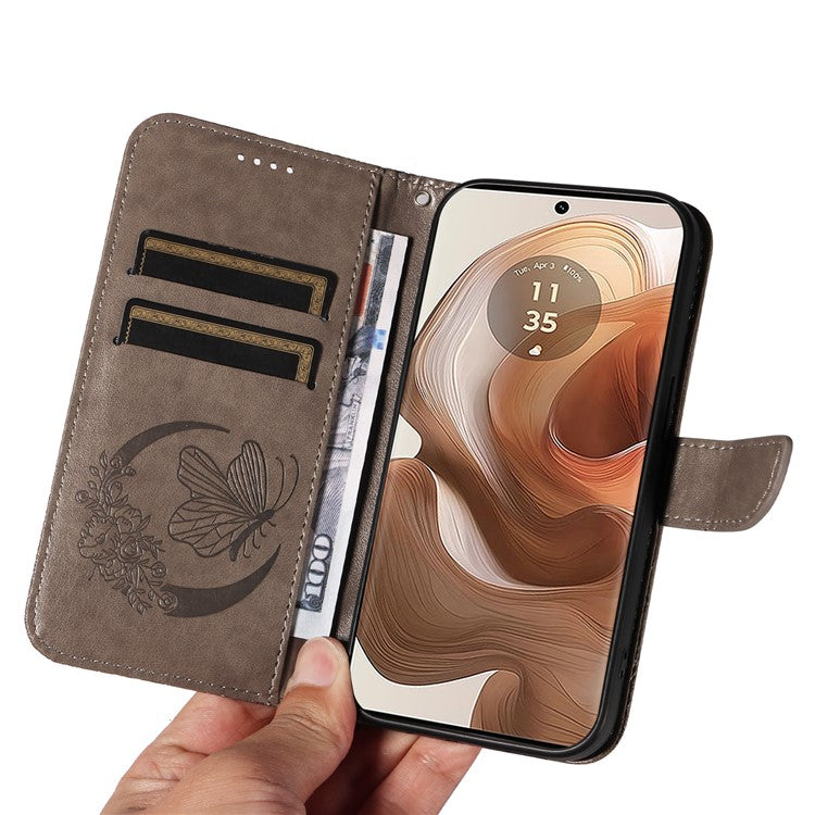 For Motorola Moto X50 Ultra 5G / Edge 50 Ultra 5G Case Butterfly PU Leather Phone Cover Folio Wallet - Grey
