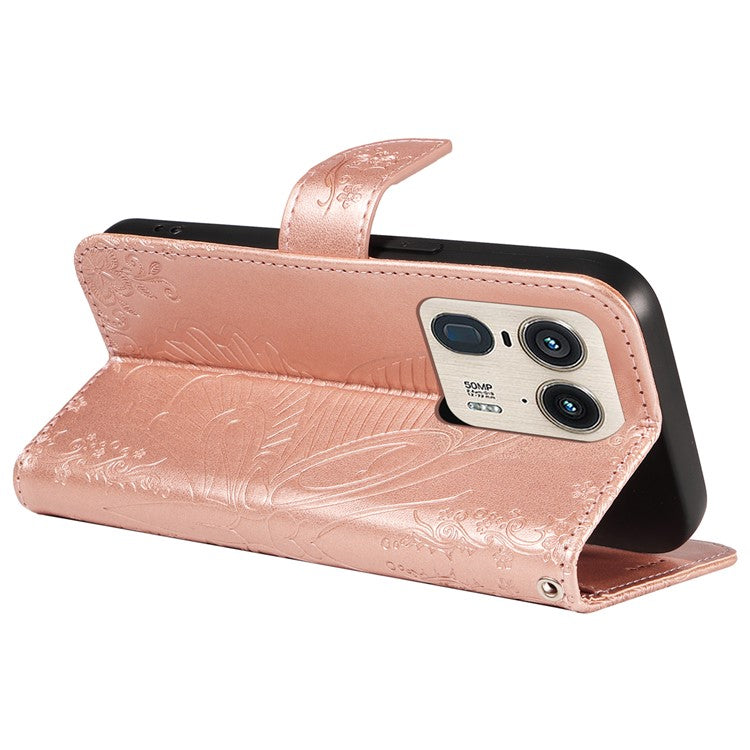 For Motorola Moto X50 Ultra 5G / Edge 50 Ultra 5G Case Butterfly PU Leather Phone Cover Folio Wallet - Rose Gold